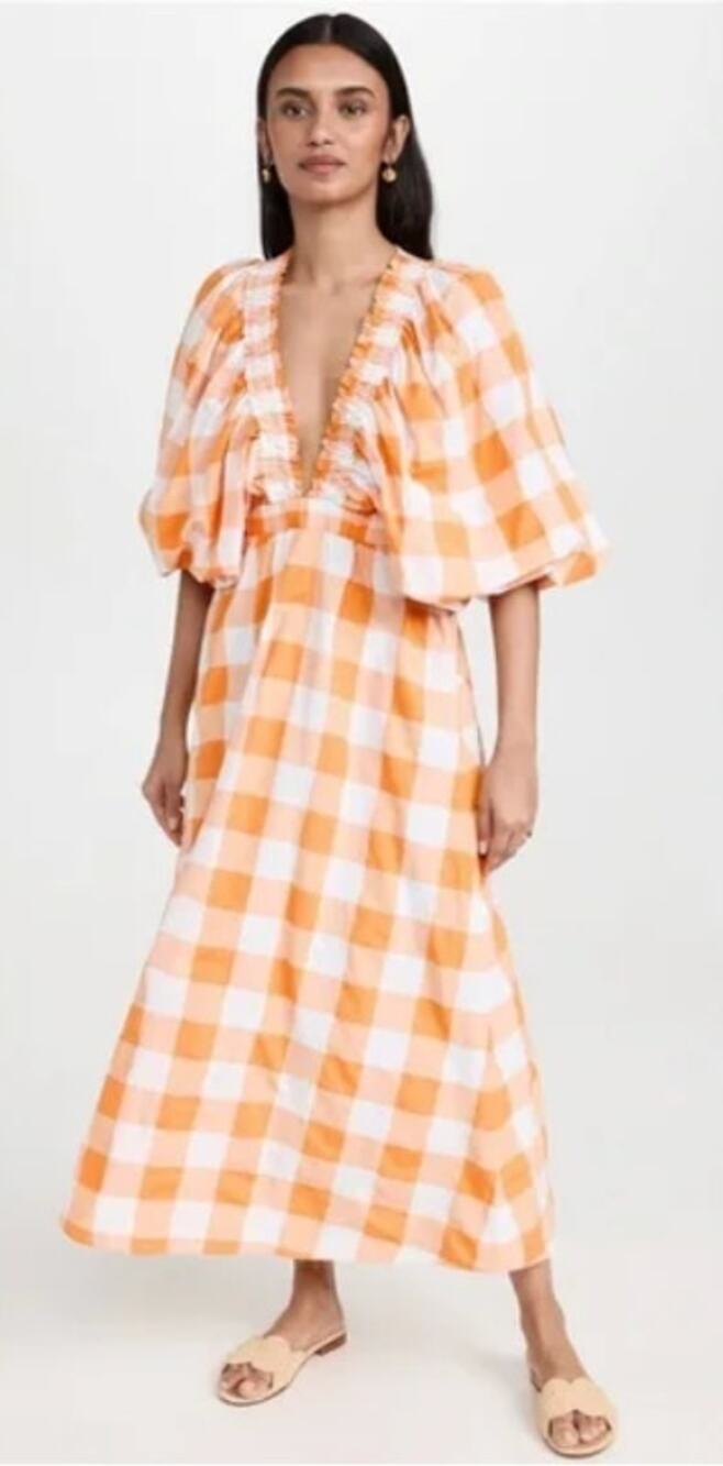 Shopbop Sundress Tiya Maxi Gingham Orange Dress Womens XL XXL